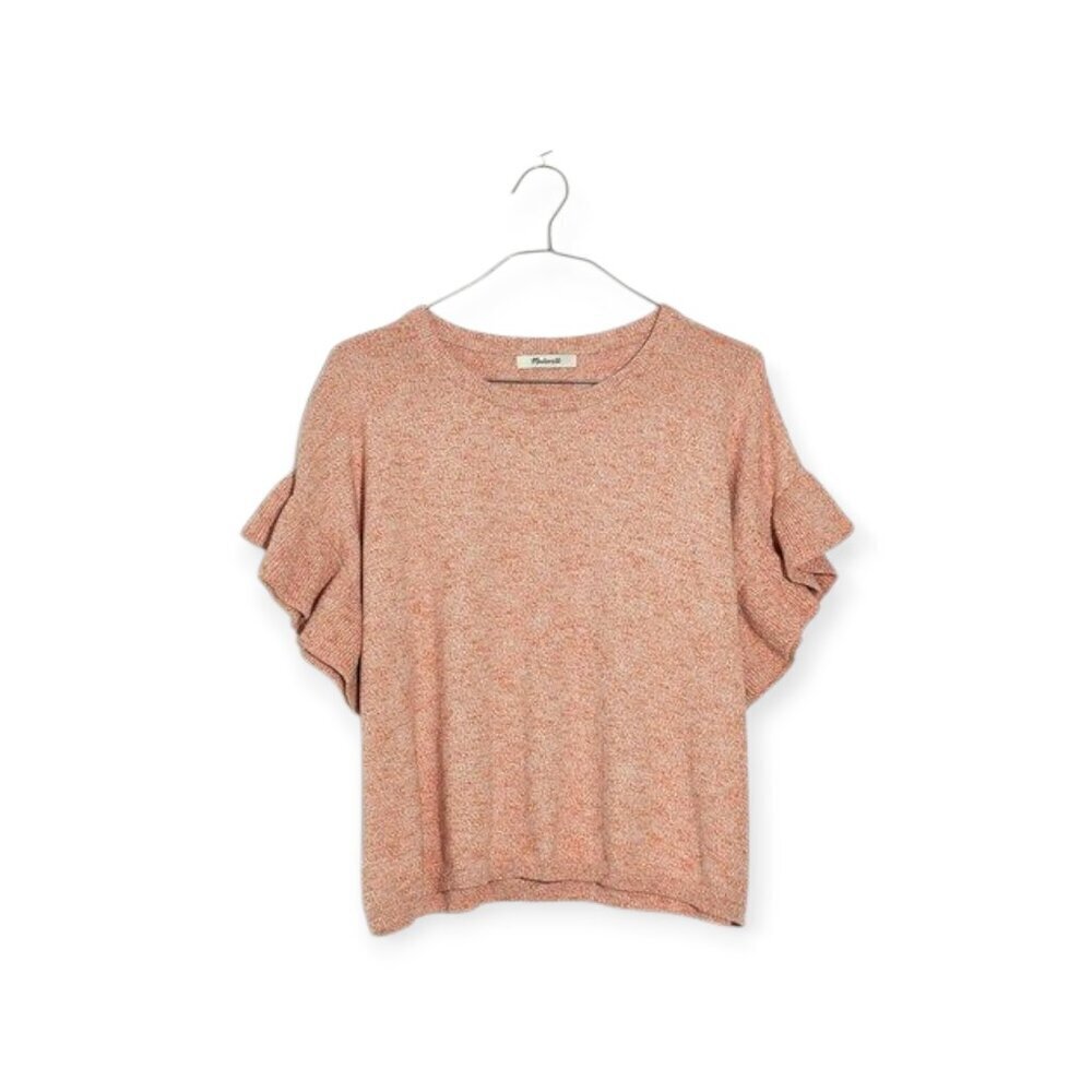 Madewell Peachy Pink Flutter Sleeve Sweater Tee Soft Easy Boxy Medium Womens